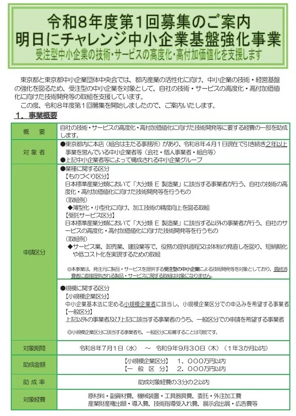 東京都_令和8年度第1回_明日にチャレンジ中小企業基盤強化事業のお知らせ