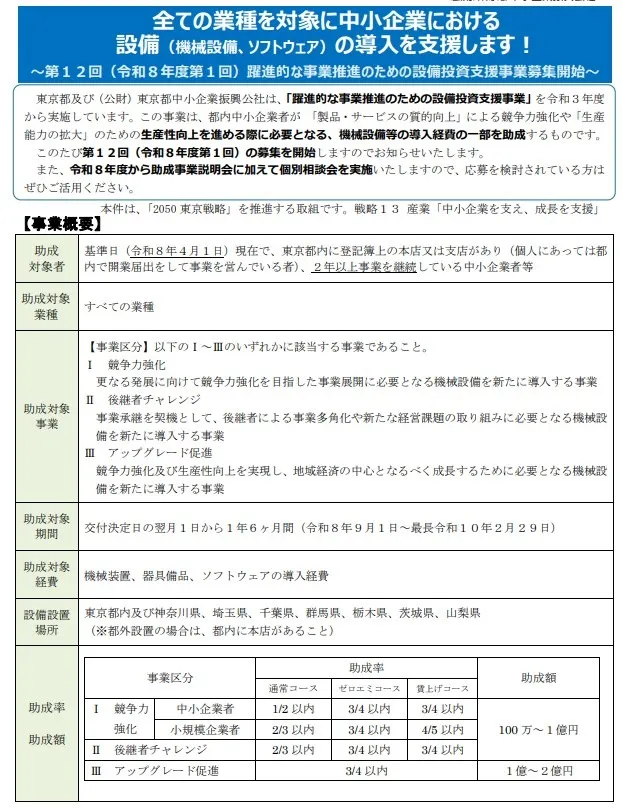 東京都_令和８年度第１回_躍進的な事業推進のための設備投資支援事業