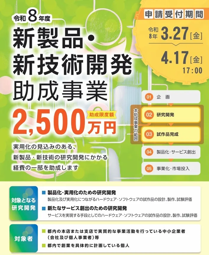 東京都_令和８年度_新製品・新技術開発余生事業のお知らせ